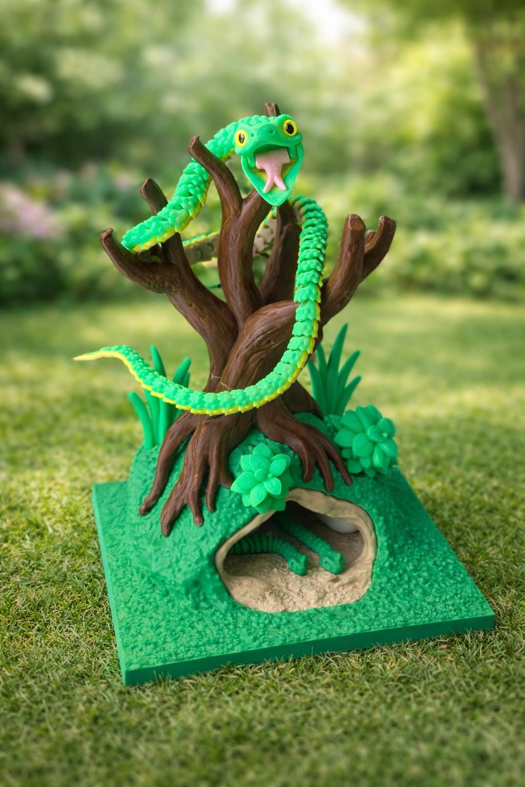 Articulating Green Snake Playset — Poseable Toy, Tree Den & Reptile Habitat