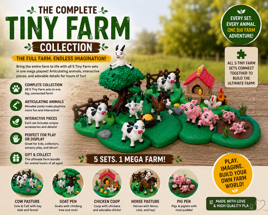 Tiny Farm Collection Mega Playset — 5 Connected Farm Sets & Articulating Animals