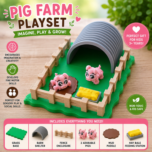 Little Pig Farm Playset | Montessori Farm Toy with Barn, Fence & Pigs