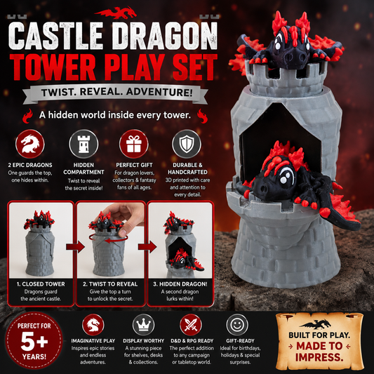 Dragon Castle Tower Play Set — Fantasy Dragon Hideaway with Secret Compartment