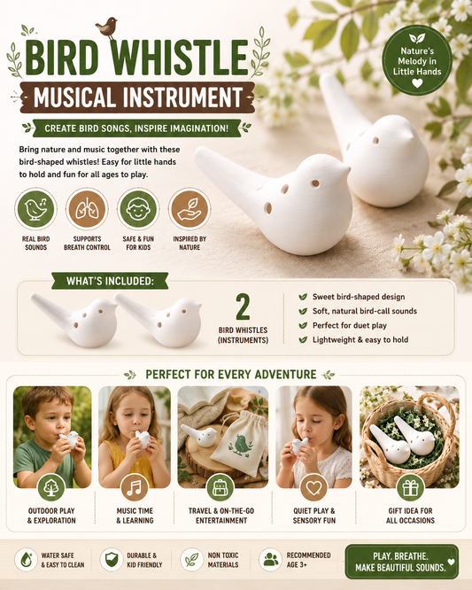 Bird Whistle Instrument — Kids Musical Bird Call Toy & Ocarina (2-Pack)