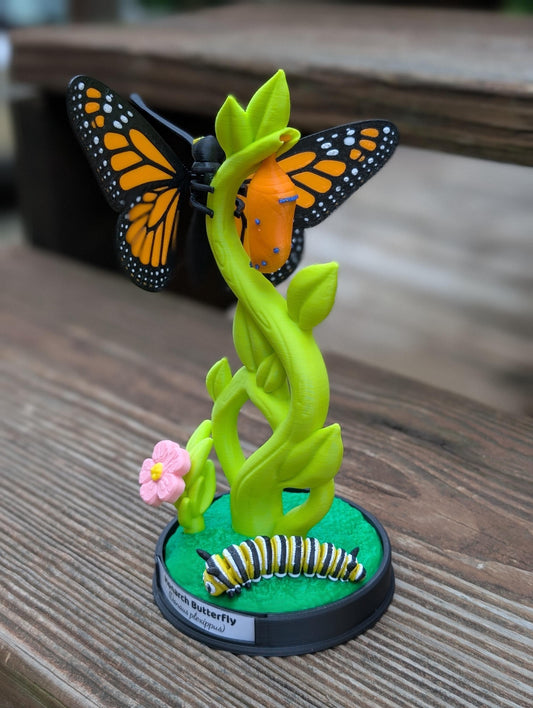 Monarch Butterfly Interactive Diorama — Life-Size 3D Printed Nature Display