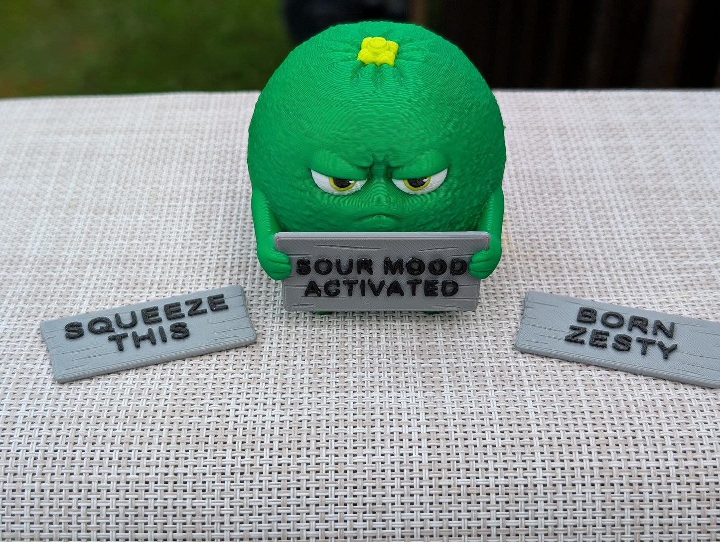 Grumpy Lime — Funny Desk Figurine with 3 Interchangeable Signs