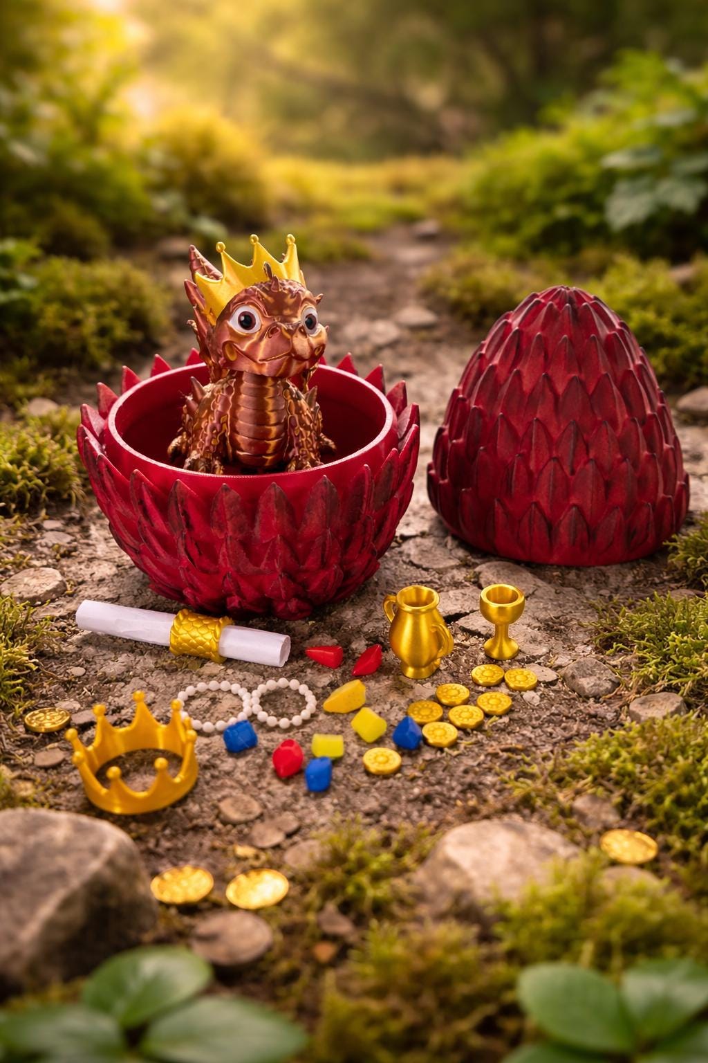 Red Dragon Egg Surprise — Baby Dragon & Treasure Horde | Handpainted 3D Printed Collectible