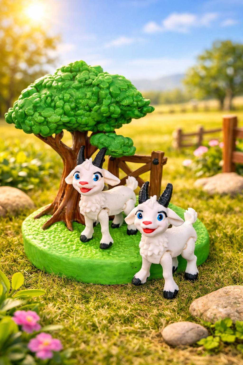 Articulating Goat Farm Playset — 3D Printed Hand-Painted Montessori Diorama