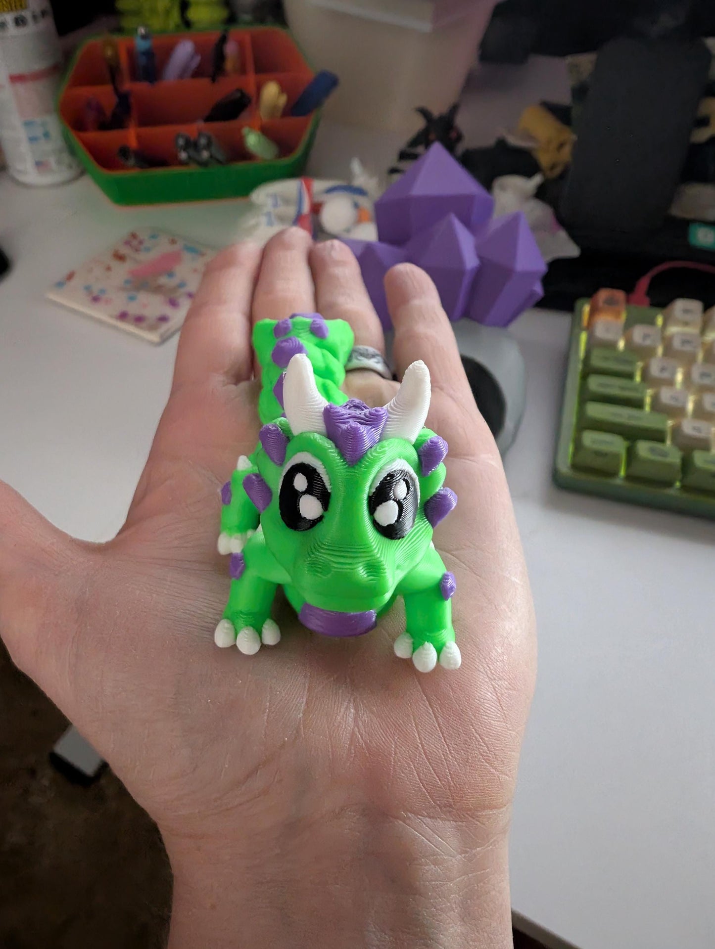 Crystal Cave Baby Dragon — 3D Printed Fantasy Figurine & Geode Hideaway