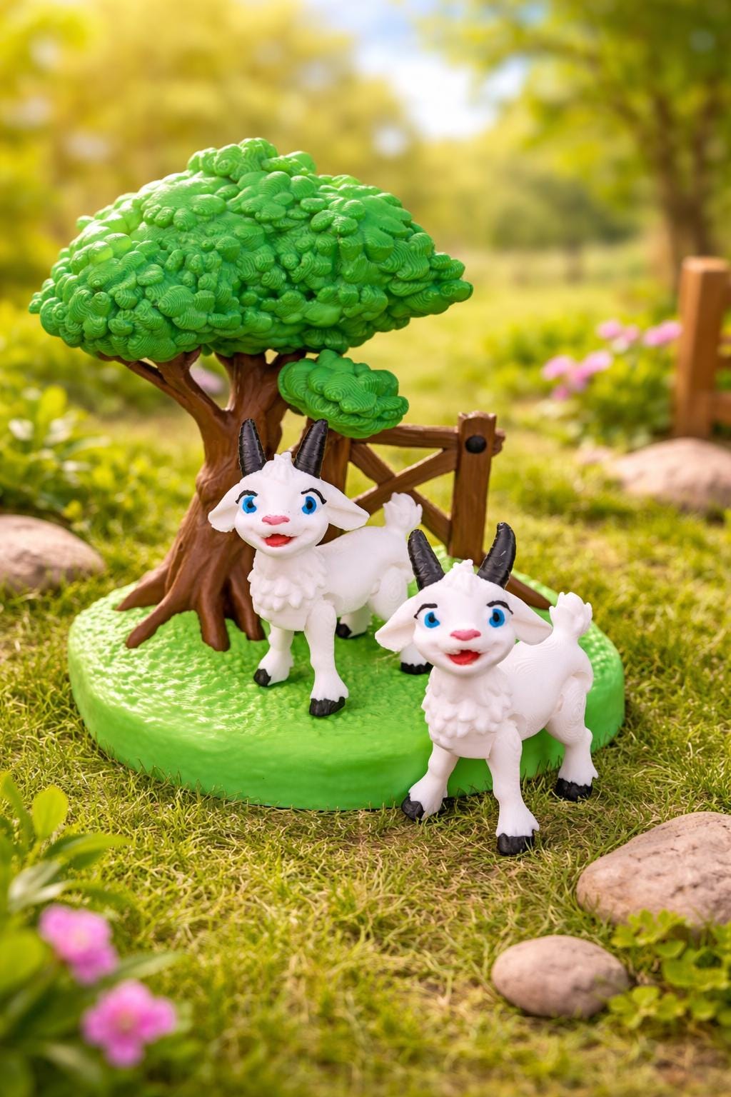 Articulating Goat Farm Playset — 3D Printed Hand-Painted Montessori Diorama