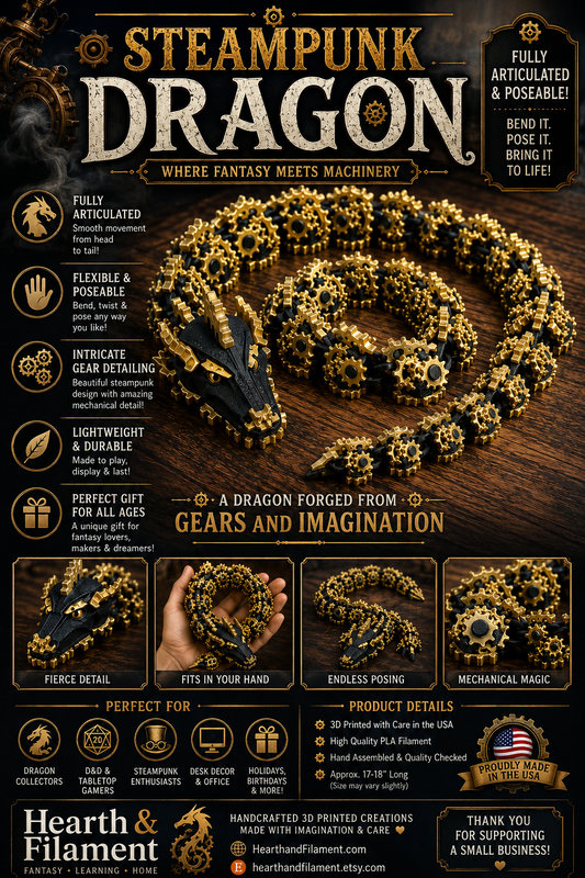 Gear Dragon, Steampunk Dragon, Articulating Dragon