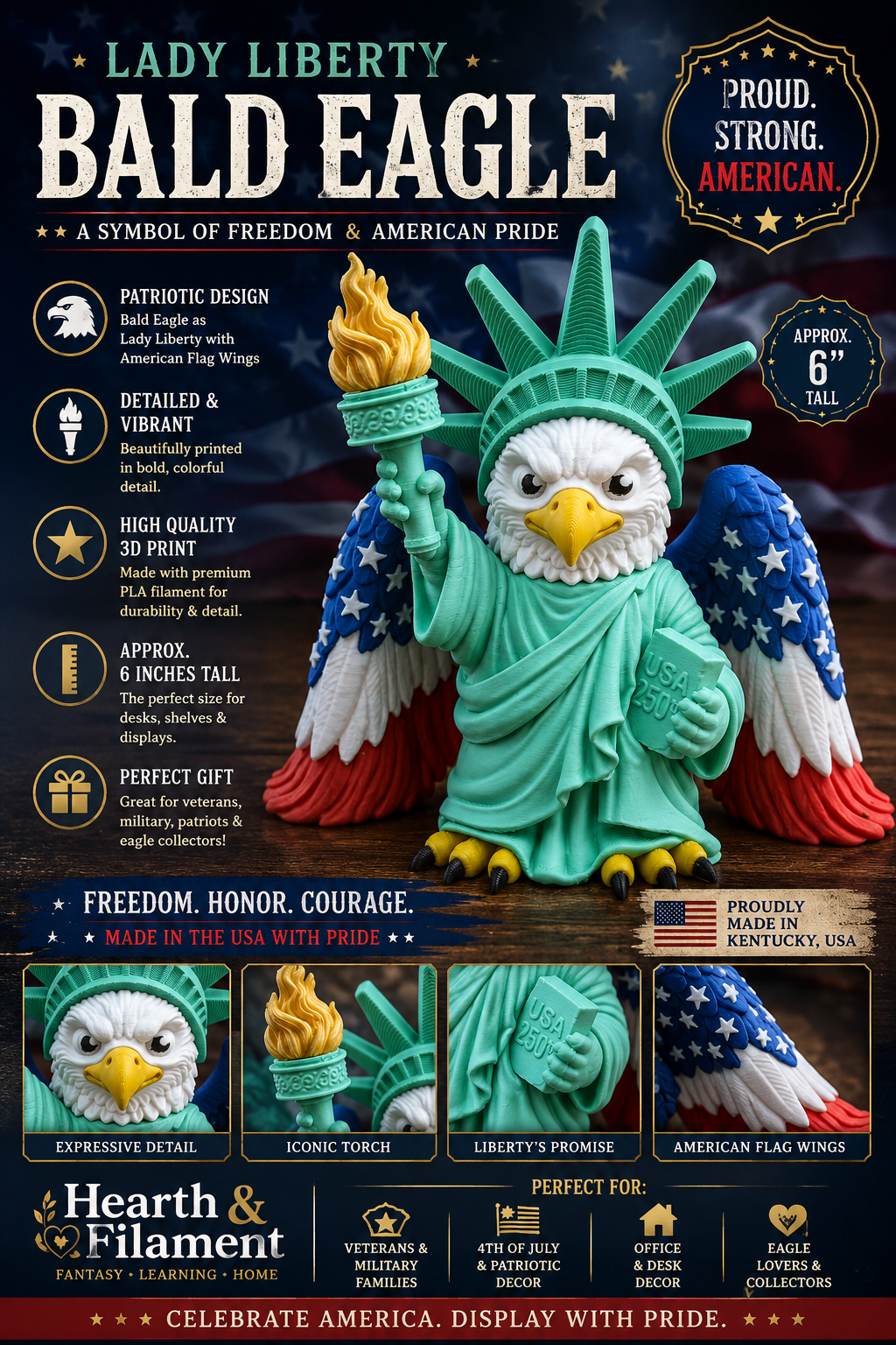 Lady Liberty Bald Eagle Statue