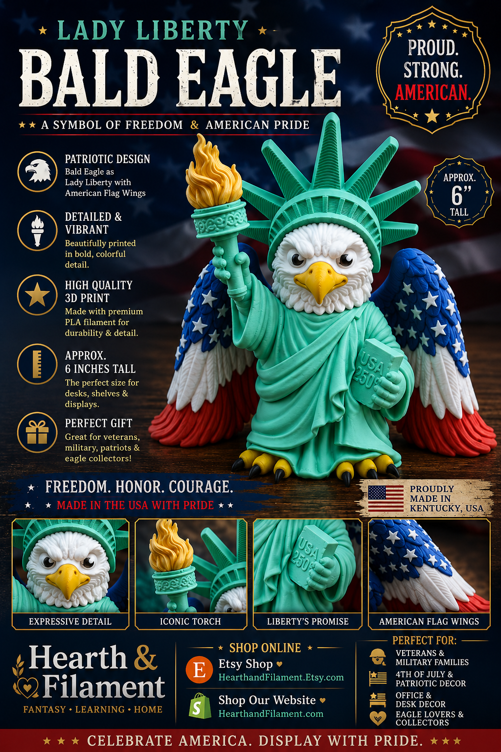 Lady Liberty Bald Eagle Statue