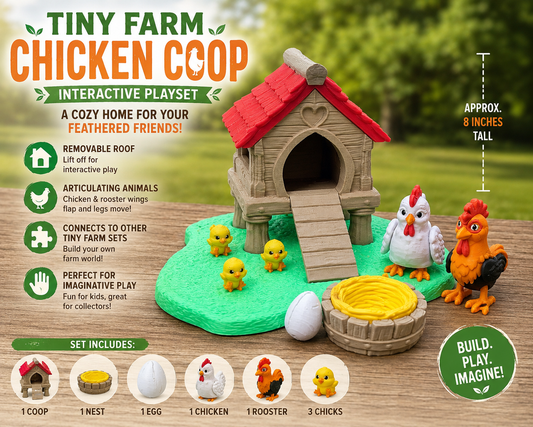 Tiny Farm Chicken Coop Playset — Interactive 3D Printed Farm Toy