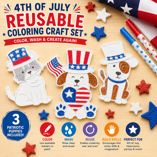 Paintable 4th of July Puppy Craft Set | Reusable Toddler Art Activity