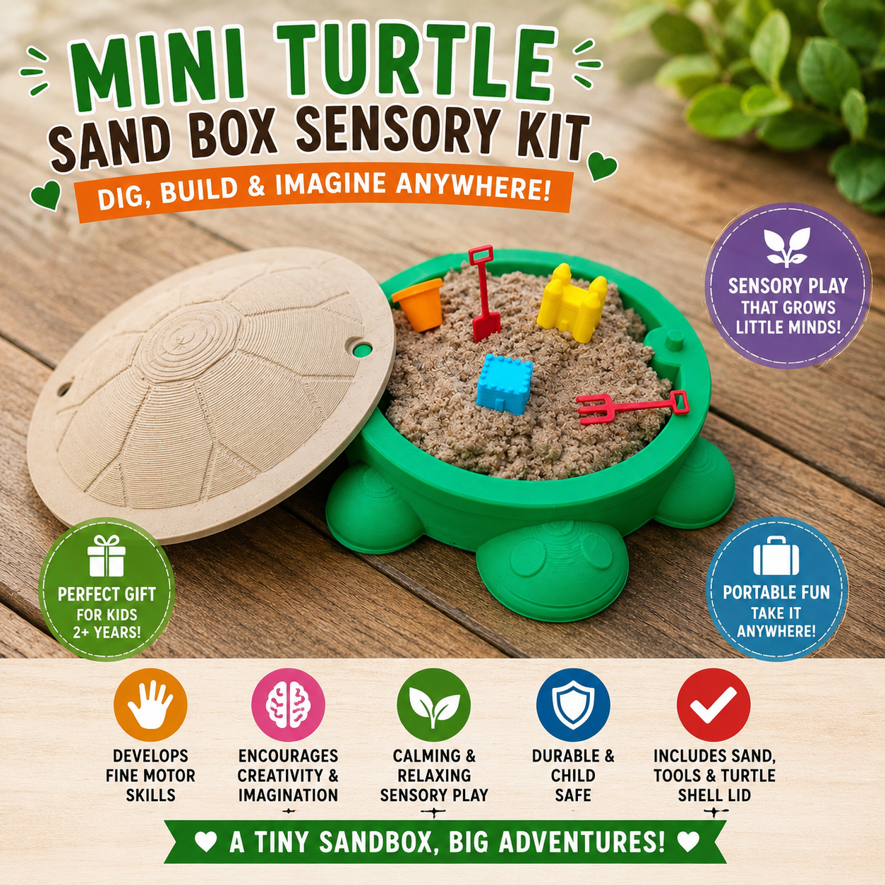 Mini Turtle Sandbox Sensory Play Kit | Montessori Kinetic Sand Toy for Toddlers