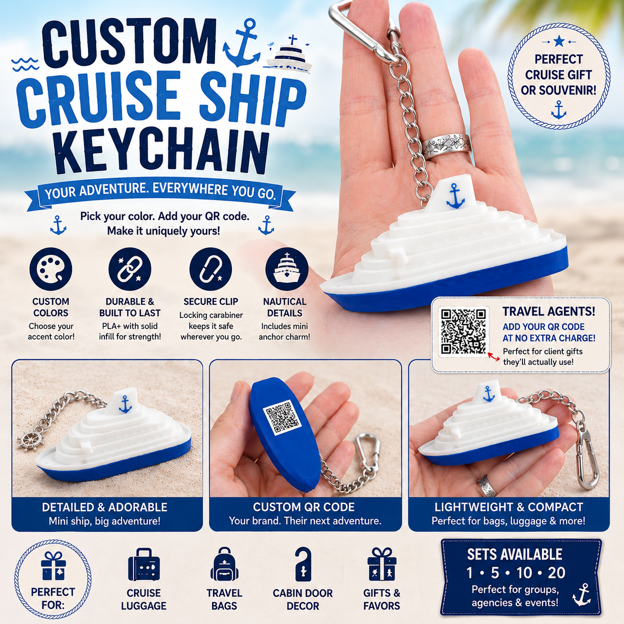 Cruise Ship Keychain — Nautical Travel Accessory & Luggage Charm