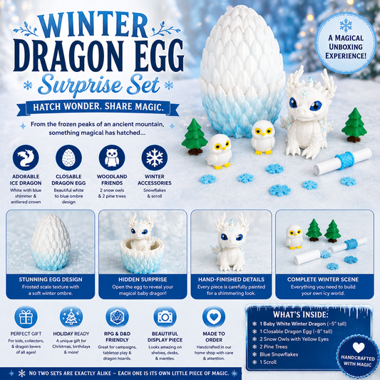 Winter Dragon Egg Surprise Set — Ice Dragon, Snow Owls & Frosted Woodland