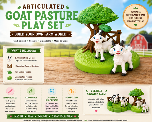 Articulating Goat Farm Playset — 3D Printed Hand-Painted Montessori Diorama