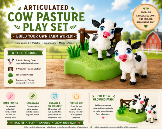 Articulating Cow Pasture Set — Hand-Painted 3D Printed Farm Toy