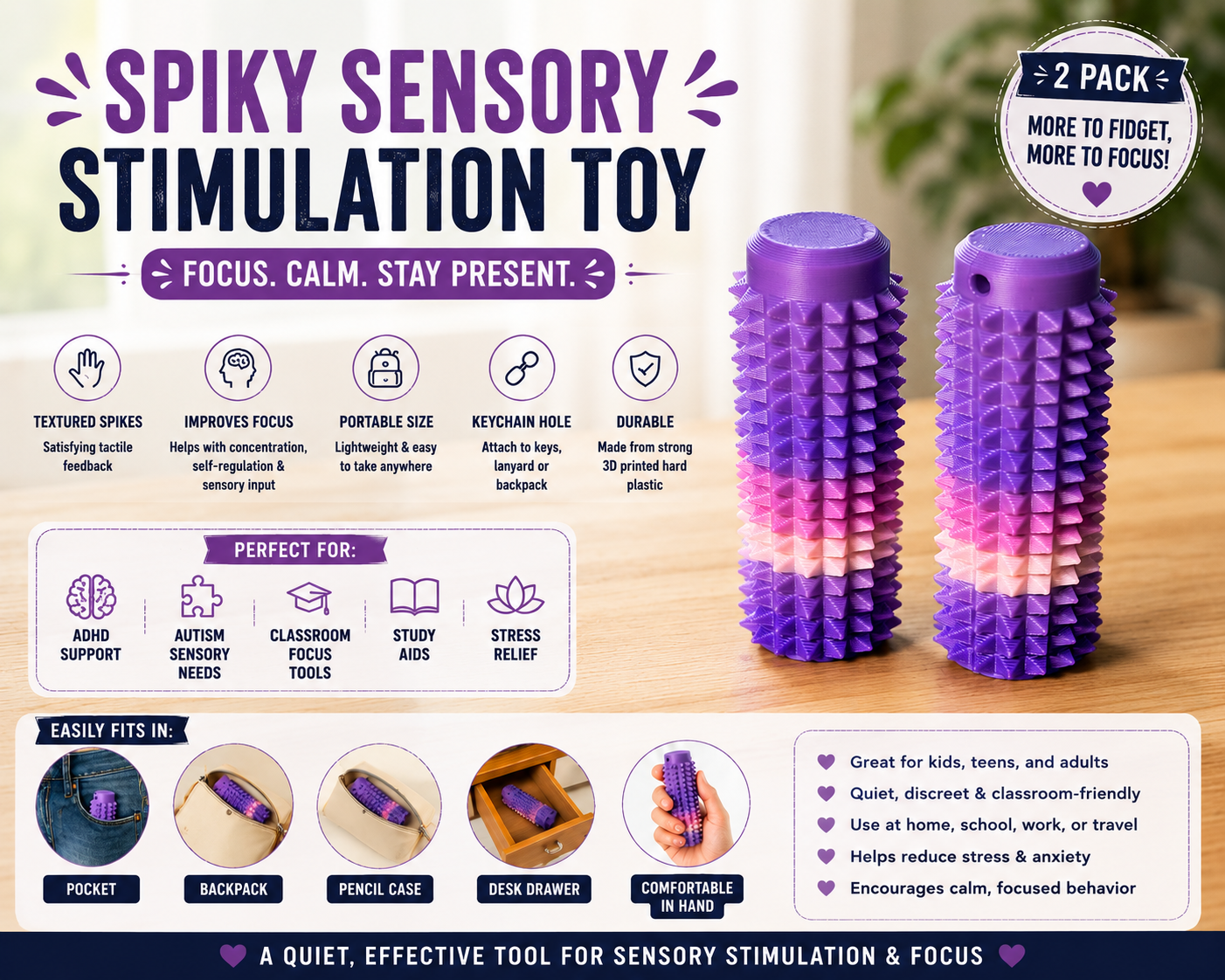 Spiky Sensory Stimulation Toy — ADHD & Autism Focus Tool (2-Pack)