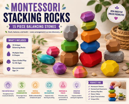 Montessori Stacking Rocks — 15-Piece Balancing Stones Set