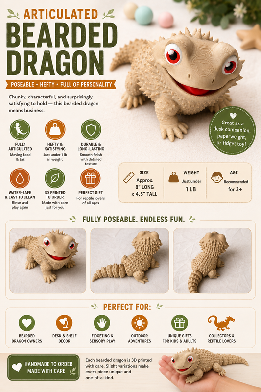 Articulated Bearded Dragon — Poseable 3D Printed Lizard Desk Decor
