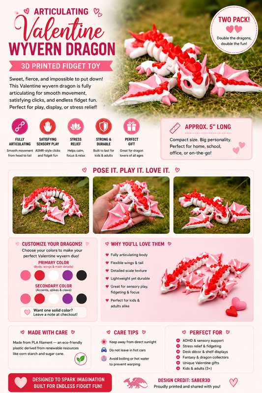 Articulating Love Dragon — Valentine Two-Pack Fidget Toy