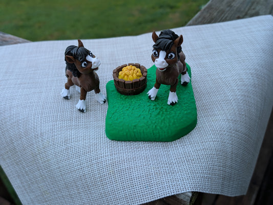 Tiny Farm Horse Pasture Playset — 2 Articulating Horses & Grazing Scene