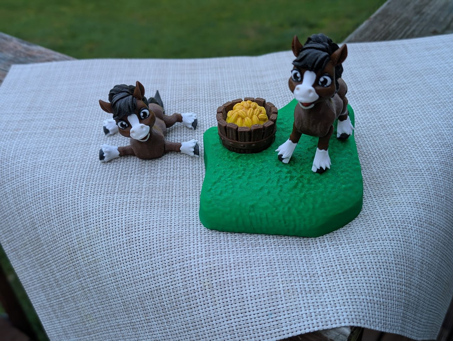 Tiny Farm Horse Pasture Playset — 2 Articulating Horses & Grazing Scene