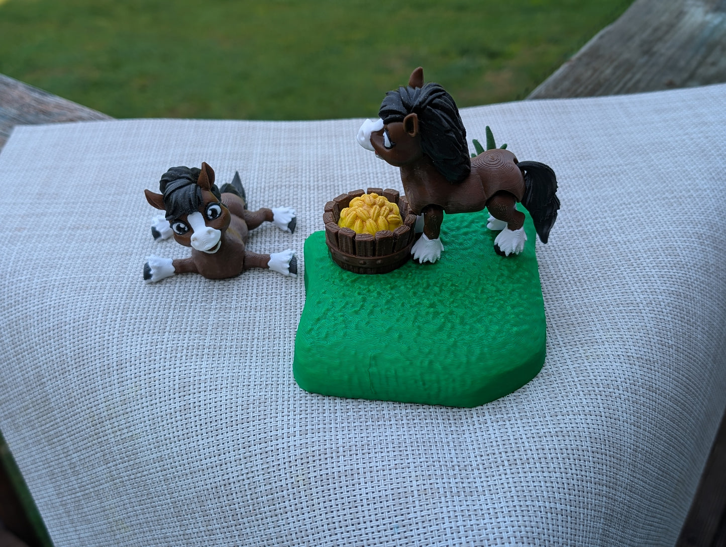 Tiny Farm Horse Pasture Playset — 2 Articulating Horses & Grazing Scene