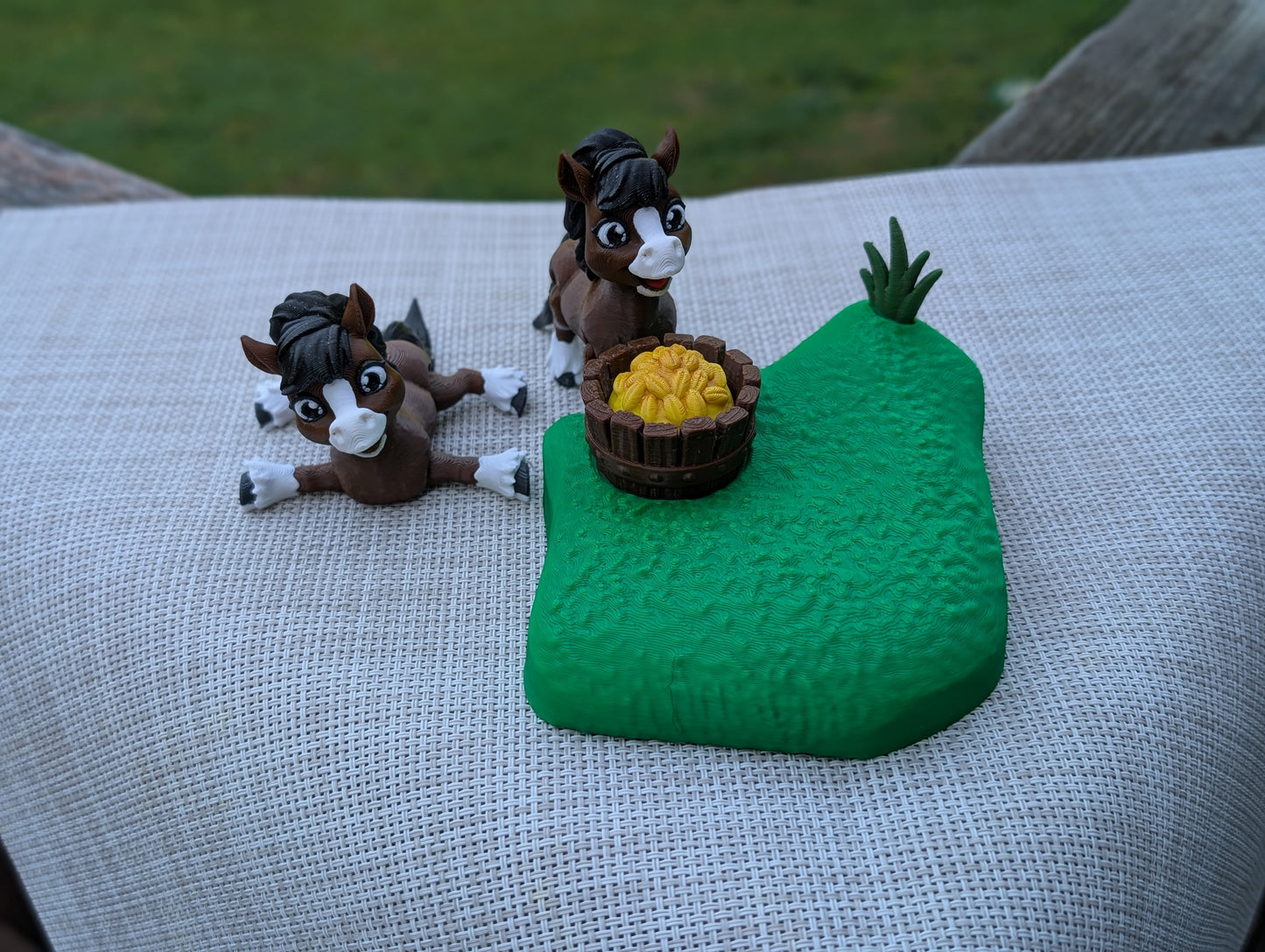Tiny Farm Horse Pasture Playset — 2 Articulating Horses & Grazing Scene