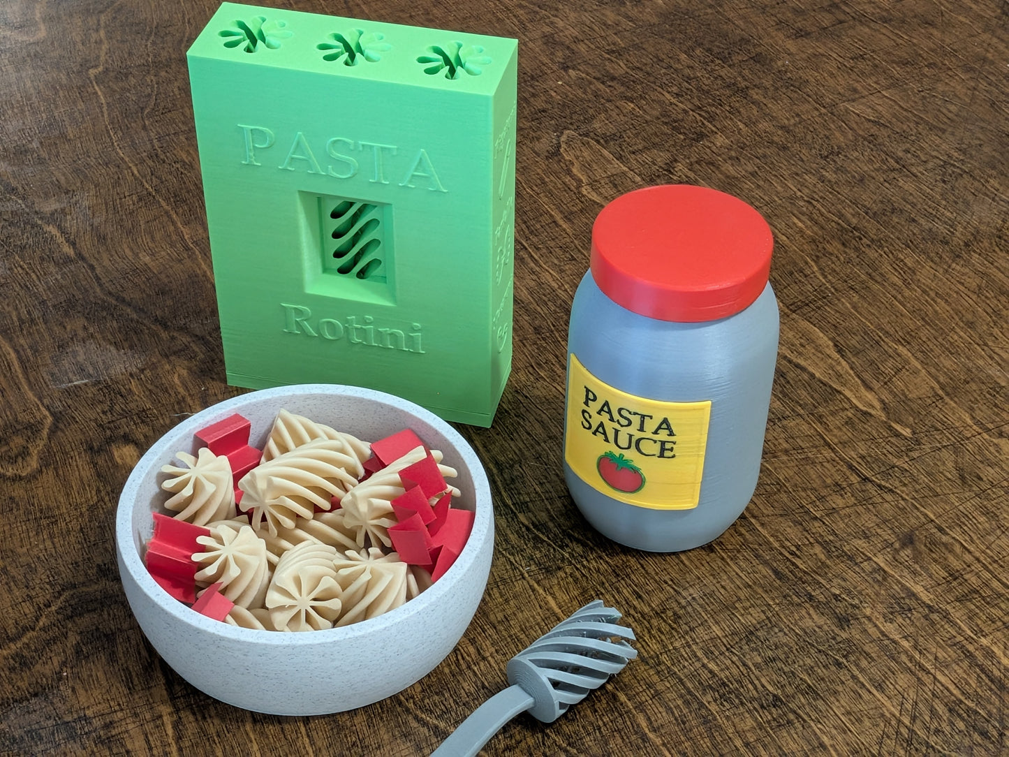 Pasta Playset for Toddlers — Rotini Bowl, Sauce Jar, Fork & Box | Montessori-Style Fine Motor Toy