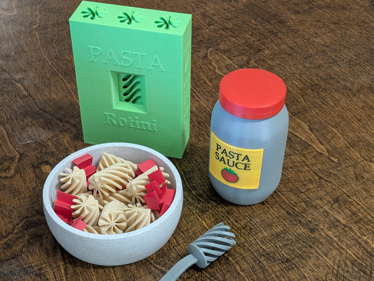 Pasta Playset for Toddlers — Rotini Bowl, Sauce Jar, Fork & Box | Montessori-Style Fine Motor Toy