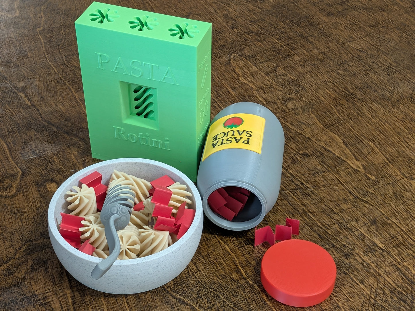 Pasta Playset for Toddlers — Rotini Bowl, Sauce Jar, Fork & Box | Montessori-Style Fine Motor Toy