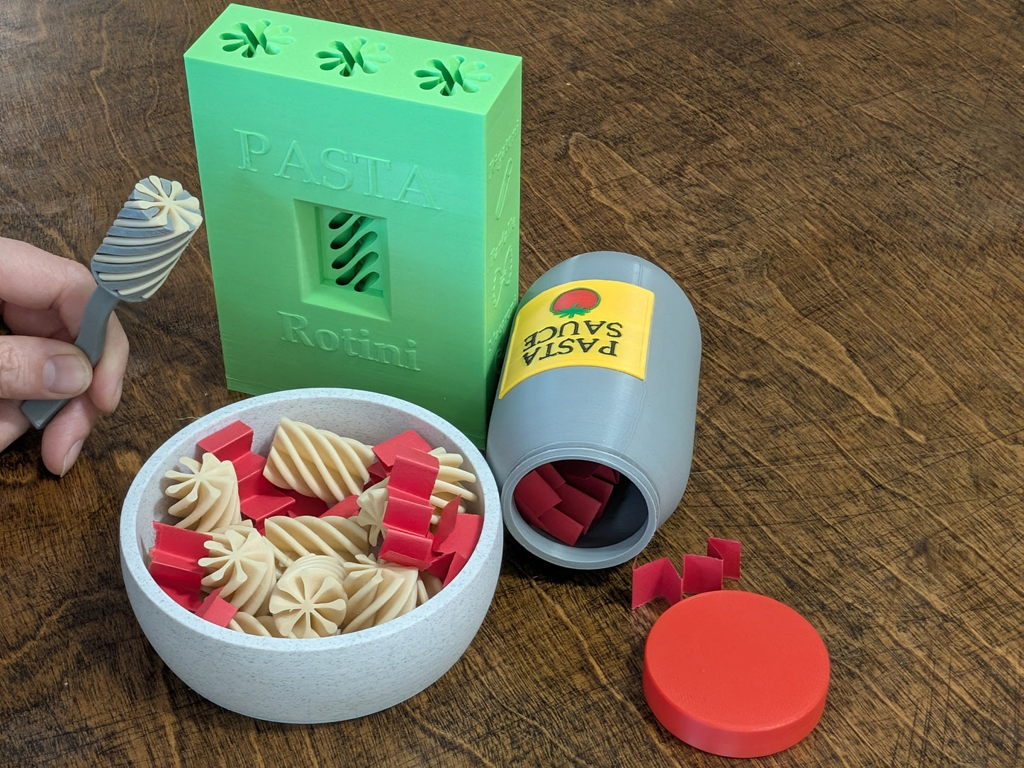 Pasta Playset for Toddlers — Rotini Bowl, Sauce Jar, Fork & Box | Montessori-Style Fine Motor Toy