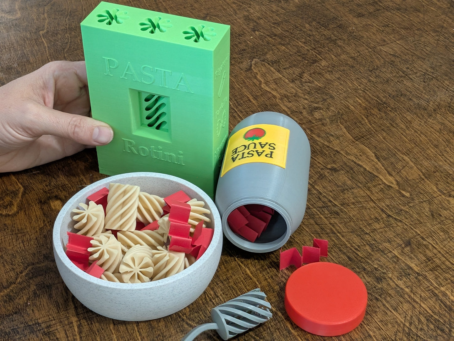 Pasta Playset for Toddlers — Rotini Bowl, Sauce Jar, Fork & Box | Montessori-Style Fine Motor Toy