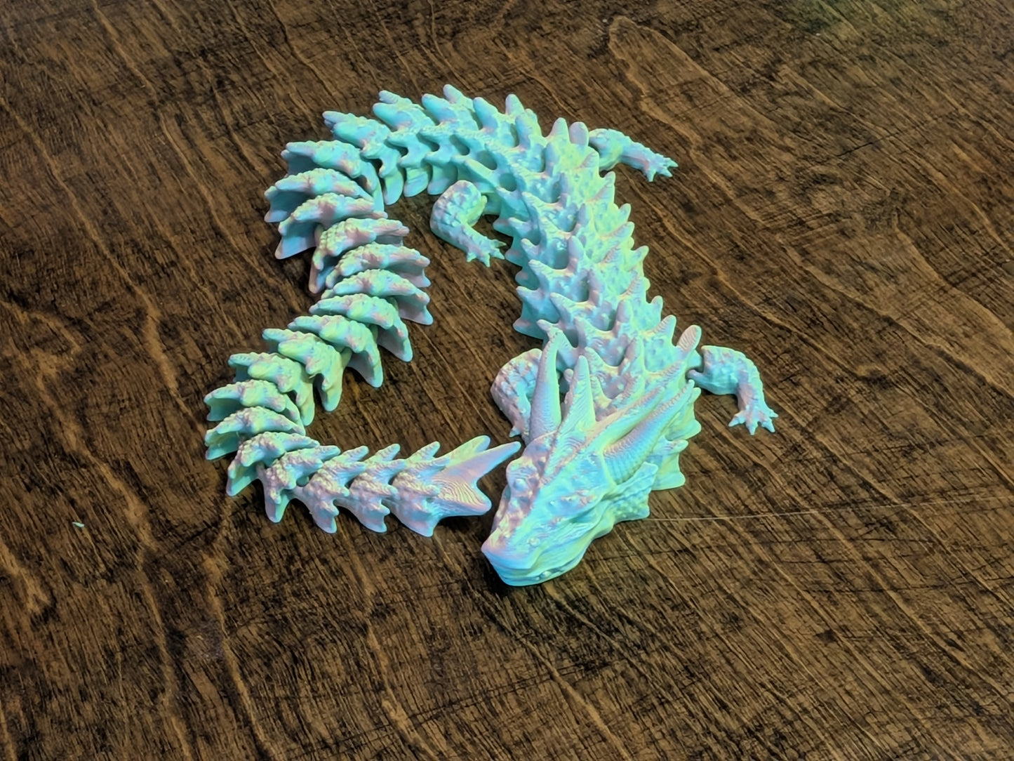 Crystal Water Dragon — 14 Inch Fully Articulating, Tri-Color Rainbow Shifting Filament