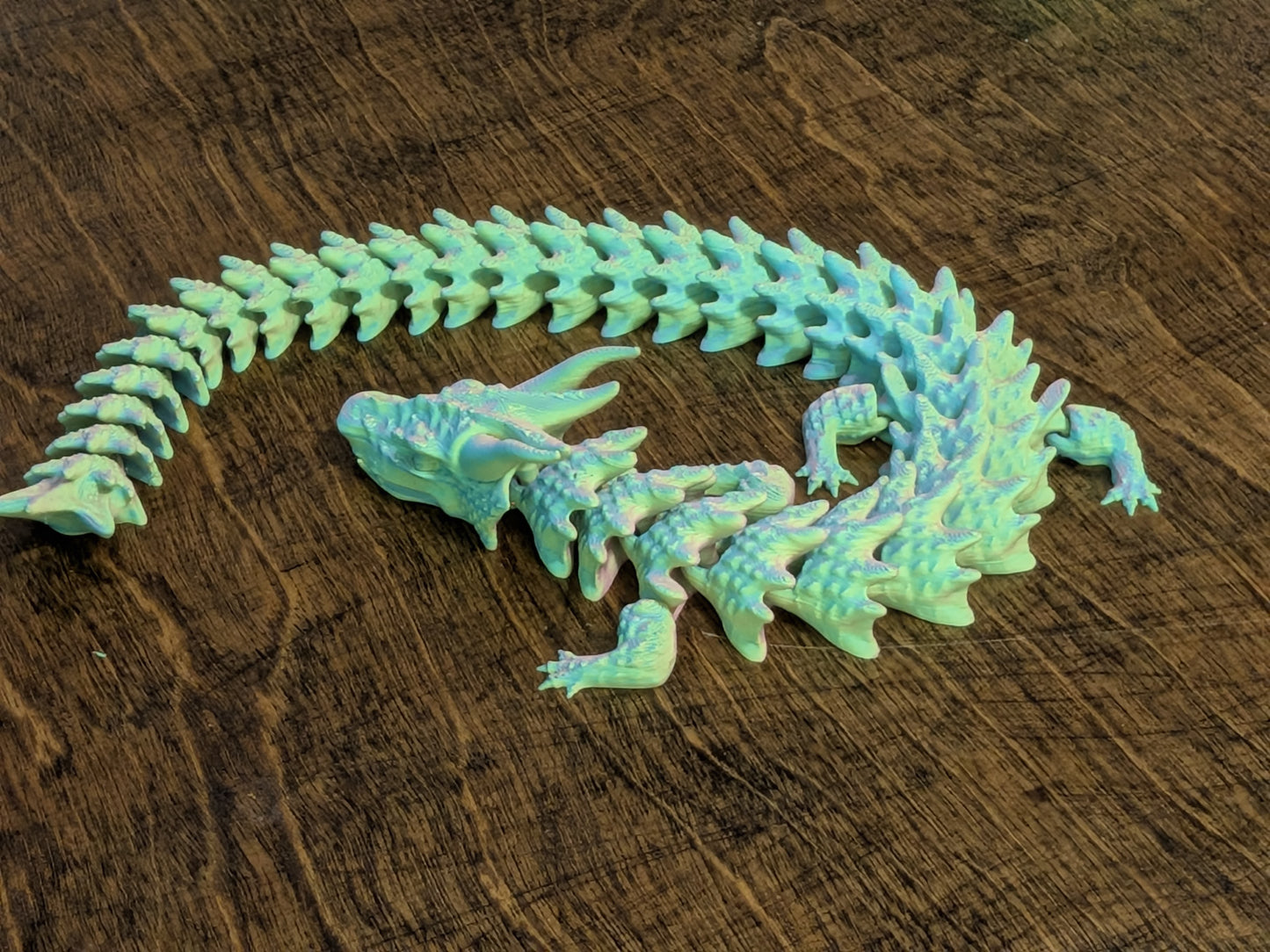 Crystal Water Dragon — 14 Inch Fully Articulating, Tri-Color Rainbow Shifting Filament