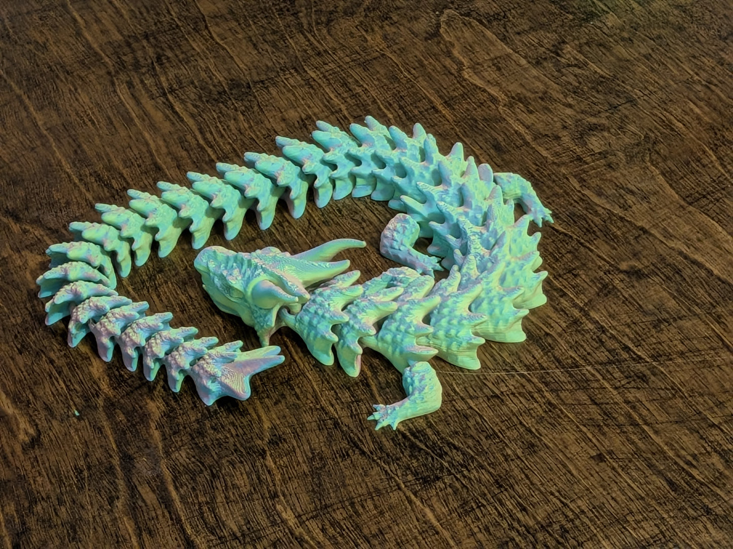 Crystal Water Dragon — 14 Inch Fully Articulating, Tri-Color Rainbow Shifting Filament