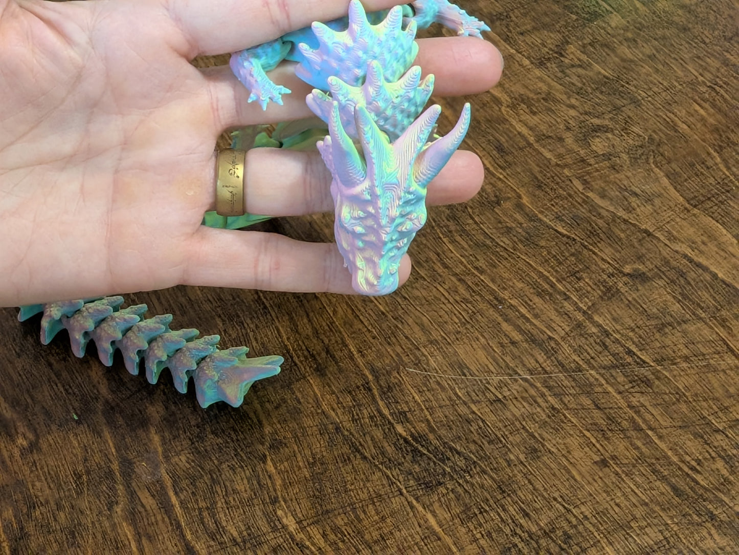 Crystal Water Dragon — 14 Inch Fully Articulating, Tri-Color Rainbow Shifting Filament