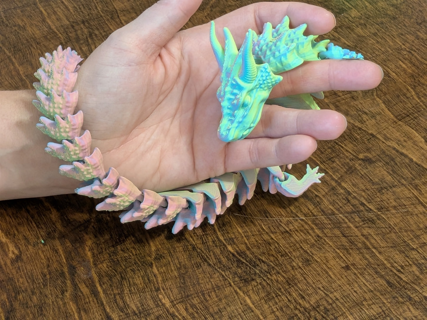Crystal Water Dragon — 14 Inch Fully Articulating, Tri-Color Rainbow Shifting Filament