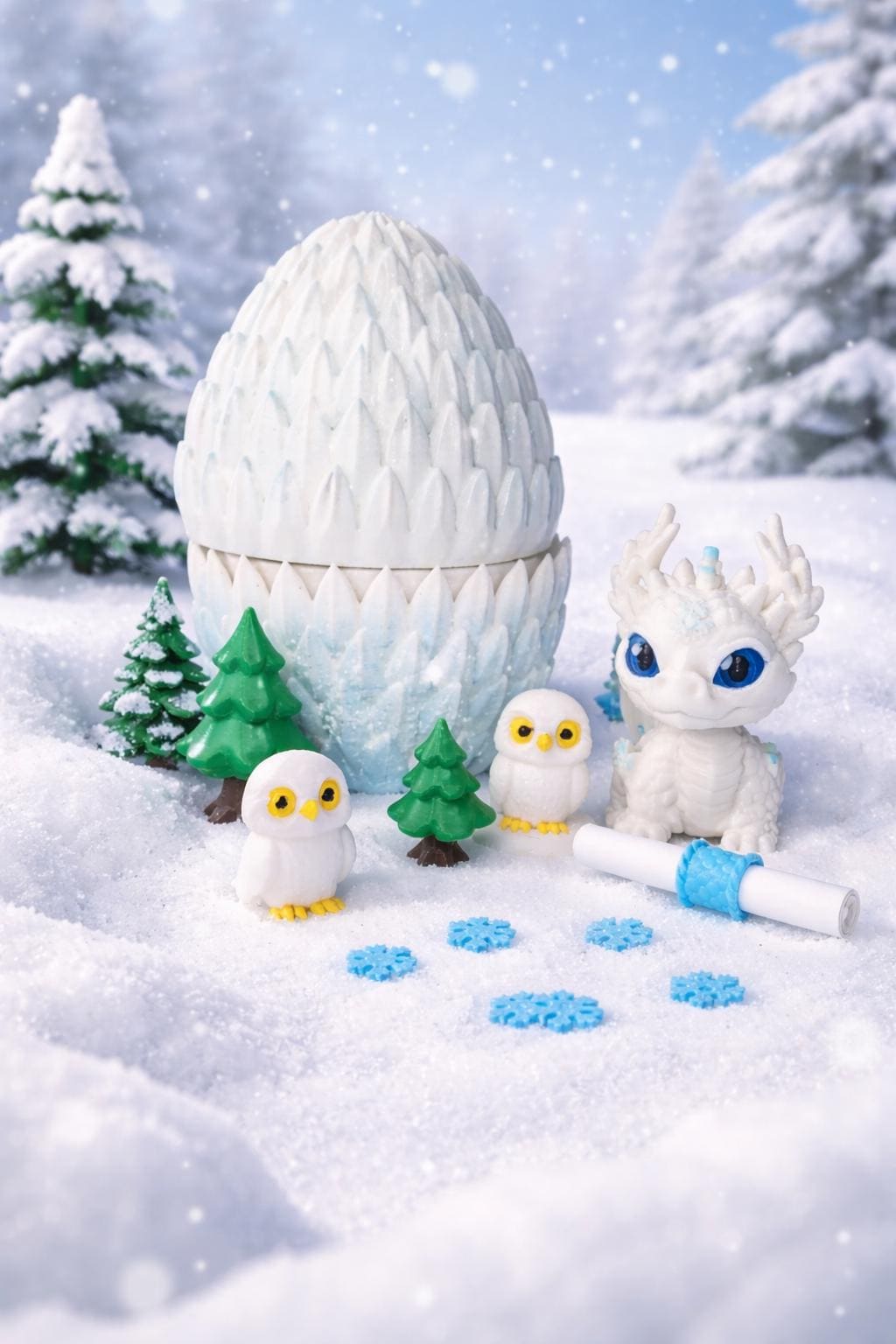 Winter Dragon Egg Surprise Set — Ice Dragon, Snow Owls & Frosted Woodland