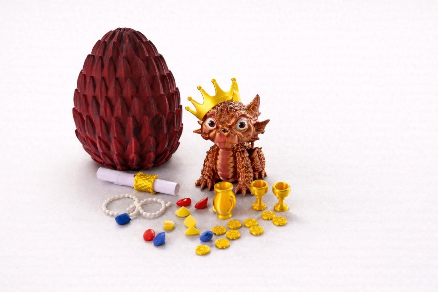 Red Dragon Egg Surprise — Baby Dragon & Treasure Horde | Handpainted 3D Printed Collectible