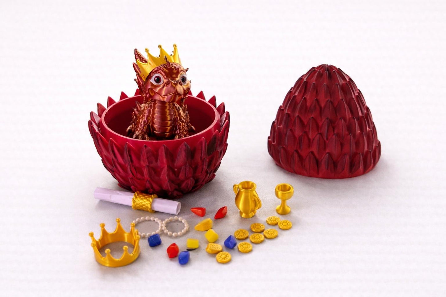 Red Dragon Egg Surprise — Baby Dragon & Treasure Horde | Handpainted 3D Printed Collectible