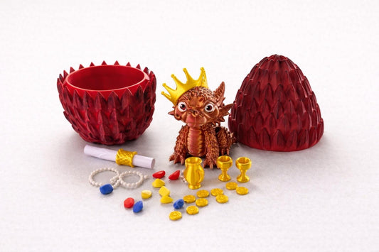 Red Dragon Egg Surprise — Baby Dragon & Treasure Horde | Handpainted 3D Printed Collectible