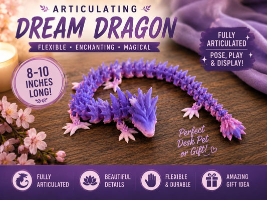 Articulated Dream Dragon Set | Purple Crystal Fidget Desk Pet (8-10 inches)