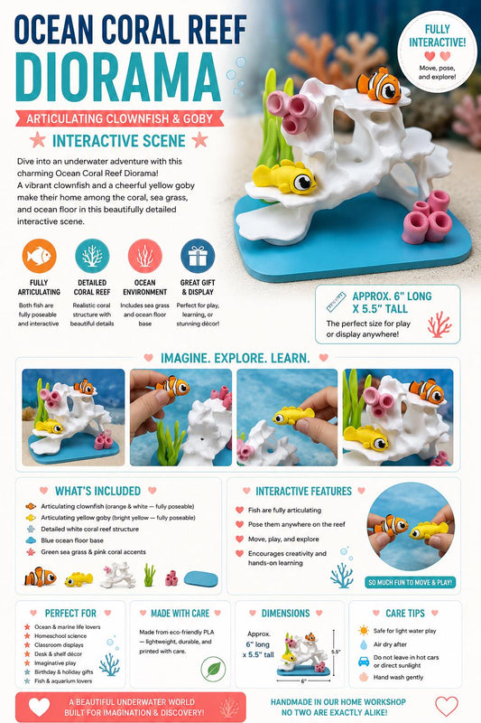 Ocean Coral Reef Diorama — Articulating Clownfish & Goby Interactive Scene