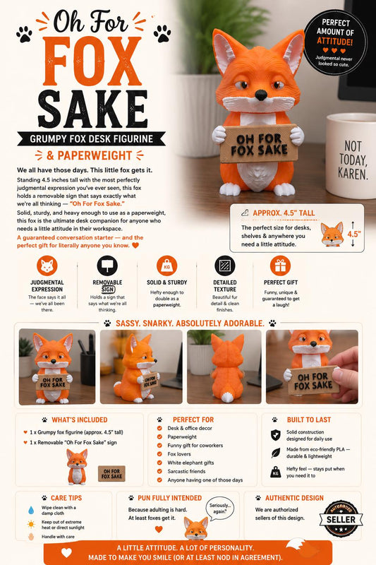 Oh For Fox Sake, Grumpy Fox Desk Figurine & Paperweight