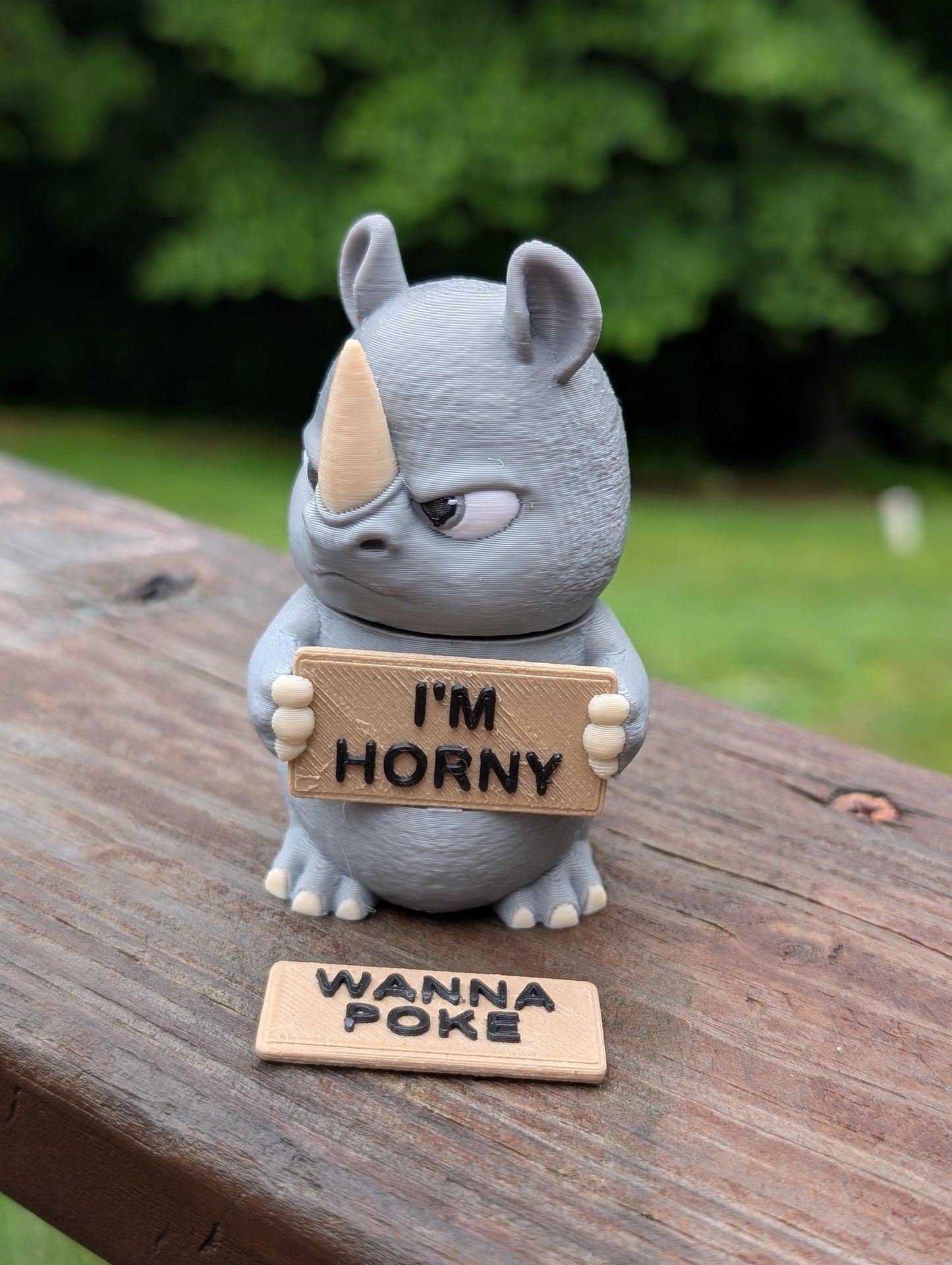 Rhino With Attitude — Funny Adult Desk Figurine with 2 Interchangeable Signs