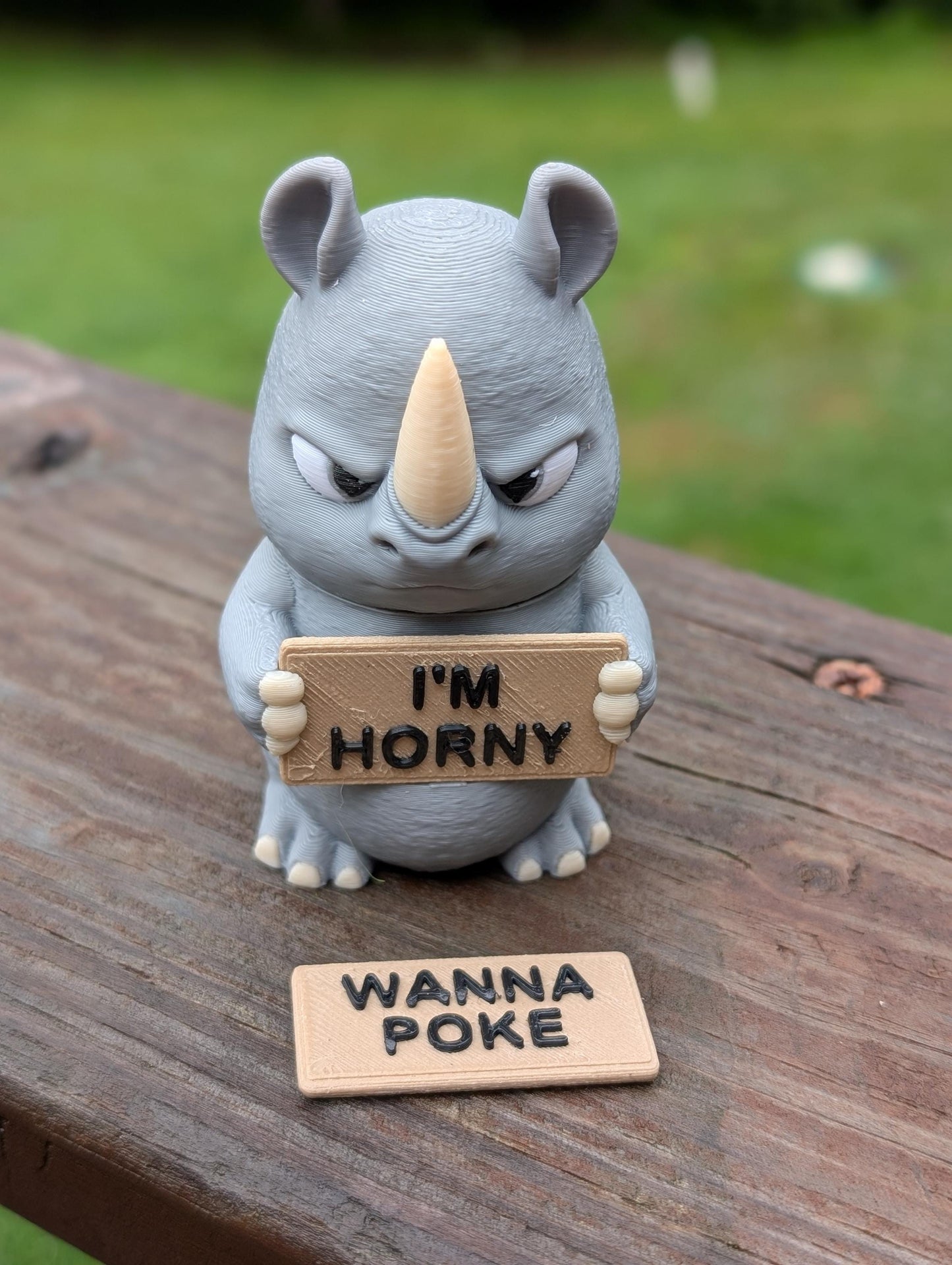 Rhino With Attitude — Funny Adult Desk Figurine with 2 Interchangeable Signs