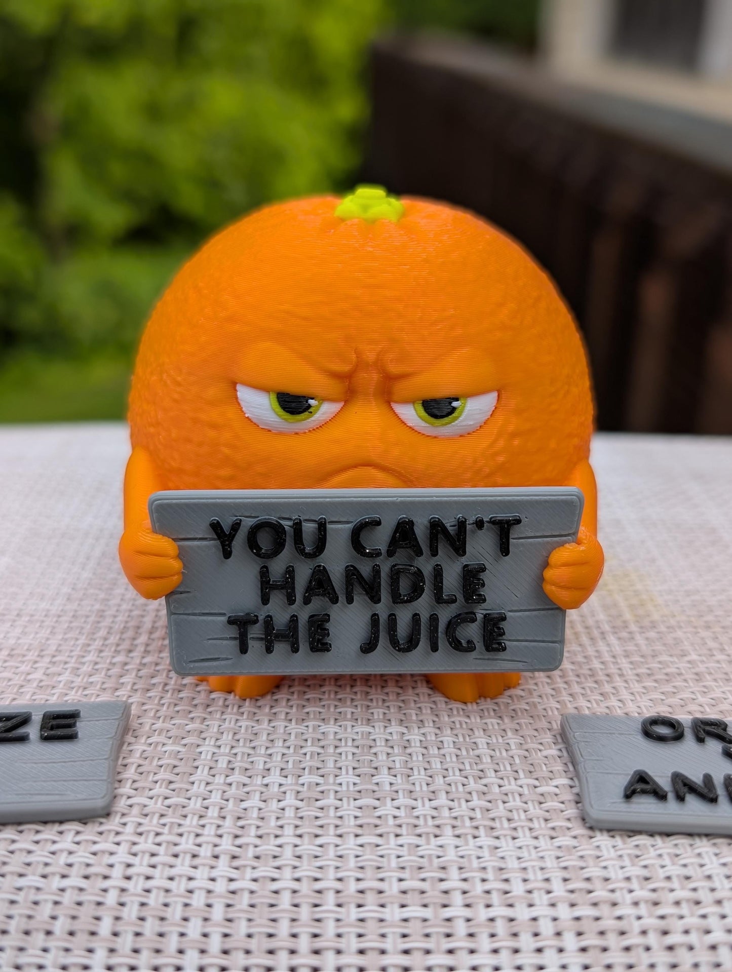 Grumpy Orange — Funny Desk Figurine with 3 Interchangeable Signs