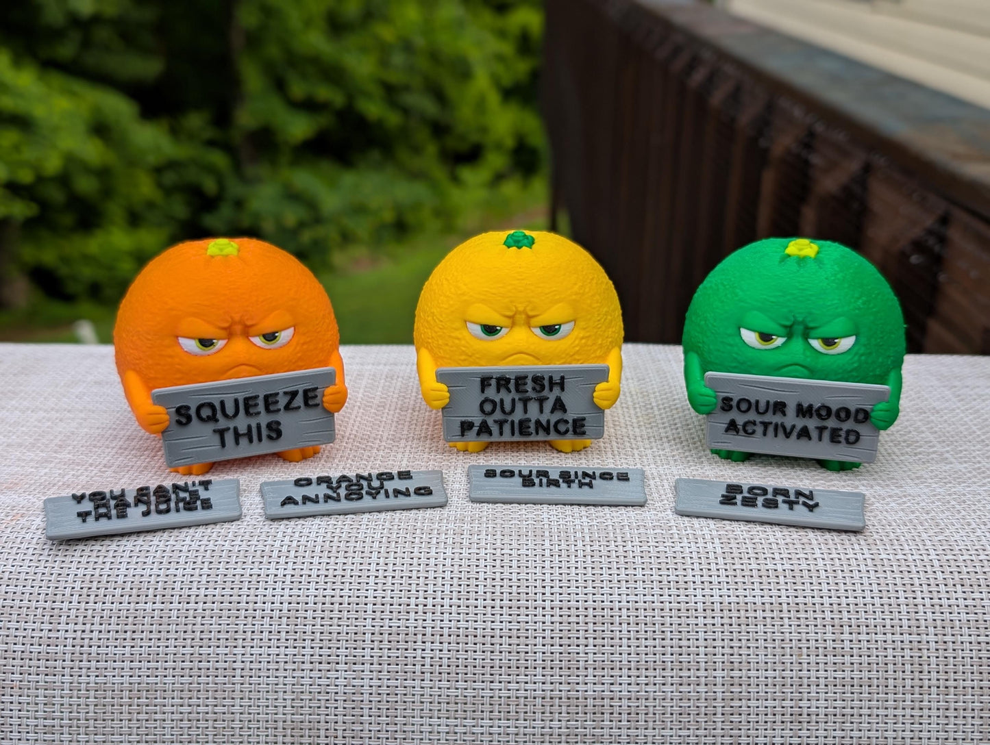 Citrus With Attitude — Grumpy Fruit Desk Figurine 3-Pack | Orange, Lime & Lemon